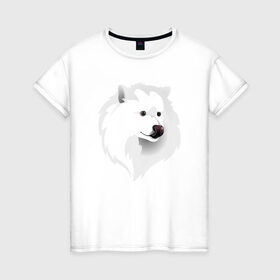 Женская футболка хлопок с принтом Самоед в Новосибирске, 100% хлопок | прямой крой, круглый вырез горловины, длина до линии бедер, слегка спущенное плечо | Тематика изображения на принте: ездовая собака | ес | лайка | самоедская собака