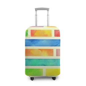 Чехол для чемодана 3D с принтом Bricks Watercolor в Новосибирске, 86% полиэфир, 14% спандекс | двустороннее нанесение принта, прорези для ручек и колес | 3d | watercolor | кирпичики | клетка | радуга | текстуры | цветные линии