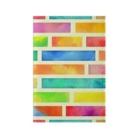 Обложка для паспорта матовая кожа с принтом Bricks Watercolor в Новосибирске, натуральная матовая кожа | размер 19,3 х 13,7 см; прозрачные пластиковые крепления | 3d | watercolor | кирпичики | клетка | радуга | текстуры | цветные линии