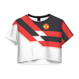 Женская футболка 3D укороченная с принтом Manchester United - Stripe в Новосибирске, 100% полиэстер | круглая горловина, длина футболки до линии талии, рукава с отворотами | manchester united | stripe | манчестер юнайтед | футбол