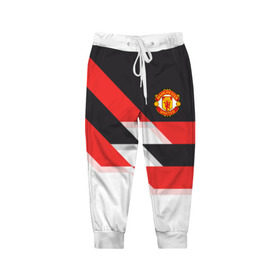 Детские брюки 3D с принтом Manchester United - Stripe в Новосибирске, 100% полиэстер | манжеты по низу, эластичный пояс регулируется шнурком, по бокам два кармана без застежек, внутренняя часть кармана из мелкой сетки | manchester united | stripe | манчестер юнайтед | футбол