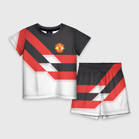 Детский костюм с шортами 3D с принтом Manchester United  Stripe в Новосибирске,  |  | manchester united | stripe | манчестер юнайтед | футбол