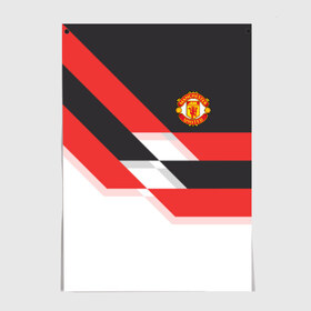 Постер с принтом Manchester United - Stripe в Новосибирске, 100% бумага
 | бумага, плотность 150 мг. Матовая, но за счет высокого коэффициента гладкости имеет небольшой блеск и дает на свету блики, но в отличии от глянцевой бумаги не покрыта лаком | manchester united | stripe | манчестер юнайтед | футбол