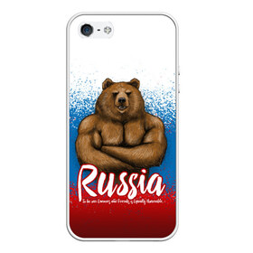 Чехол для iPhone 5/5S матовый с принтом Russian Bear в Новосибирске, Силикон | Область печати: задняя сторона чехла, без боковых панелей | bear | russia | медведь | патриотическая | россия | русский медведь | триколор | флаг рф