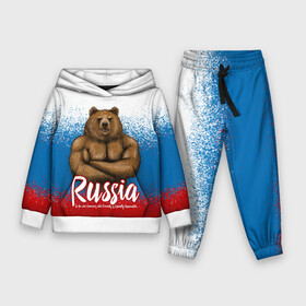 Детский костюм 3D (с толстовкой) с принтом Russian Bear в Новосибирске,  |  | bear | russia | медведь | патриотическая | россия | русский медведь | триколор | флаг рф