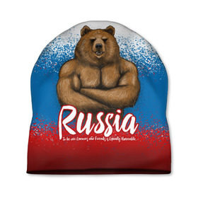 Шапка 3D с принтом Russian Bear в Новосибирске, 100% полиэстер | универсальный размер, печать по всей поверхности изделия | bear | russia | медведь | патриотическая | россия | русский медведь | триколор | флаг рф