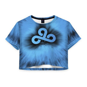Женская футболка 3D укороченная с принтом Team Cloud9 в Новосибирске, 100% полиэстер | круглая горловина, длина футболки до линии талии, рукава с отворотами | cloud9 | csgo | dota. cs | dota2 | team cloud9 | дота | киберспорт | клауд9 | кс | ксго | облака