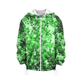 Детская куртка 3D с принтом Камуфляж зеленые соты в Новосибирске, 100% полиэстер | застежка — молния, подол и капюшон оформлены резинкой с фиксаторами, по бокам — два кармана без застежек, один потайной карман на груди, плотность верхнего слоя — 90 г/м2; плотность флисового подклада — 260 г/м2 | армия | болото | зеленка | зеленый | камок | камуфляж | лес | маскировка | мундир | натовка | охотник | пазл | прикольный | рыбак | солдат | яркий