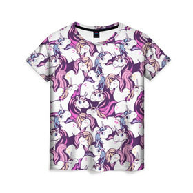 Женская футболка 3D с принтом unicorn в Новосибирске, 100% полиэфир ( синтетическое хлопкоподобное полотно) | прямой крой, круглый вырез горловины, длина до линии бедер | horse | mlp | pony | unicorn | единорог | лошадь | пони