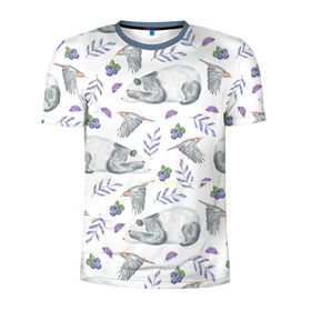 Мужская футболка 3D спортивная с принтом Панда в Новосибирске, 100% полиэстер с улучшенными характеристиками | приталенный силуэт, круглая горловина, широкие плечи, сужается к линии бедра | дятел | медведь | мишка | панда | птичка | цветы | ягоды