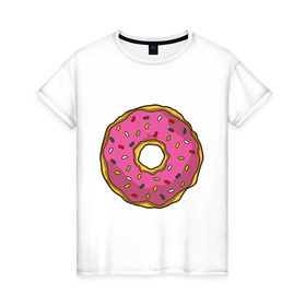Женская футболка хлопок с принтом Пончик в Новосибирске, 100% хлопок | прямой крой, круглый вырез горловины, длина до линии бедер, слегка спущенное плечо | bart | homer | simpsons | барт | гомер | еда | мульт | мультфильм | пончик | симпсоны | спрингфилд