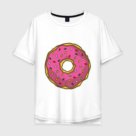 Мужская футболка хлопок Oversize с принтом Пончик в Новосибирске, 100% хлопок | свободный крой, круглый ворот, “спинка” длиннее передней части | Тематика изображения на принте: bart | homer | simpsons | барт | гомер | еда | мульт | мультфильм | пончик | симпсоны | спрингфилд