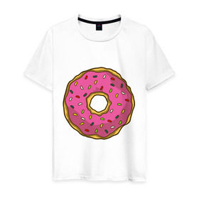 Мужская футболка хлопок с принтом Пончик в Новосибирске, 100% хлопок | прямой крой, круглый вырез горловины, длина до линии бедер, слегка спущенное плечо. | bart | homer | simpsons | барт | гомер | еда | мульт | мультфильм | пончик | симпсоны | спрингфилд
