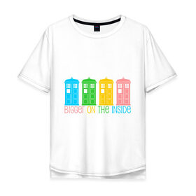 Мужская футболка хлопок Oversize с принтом Тардис - большее внутри в Новосибирске, 100% хлопок | свободный крой, круглый ворот, “спинка” длиннее передней части | doctor who | tardis | время | доктор кто | космос | приключения | пространство | сериал | тардис | фантастика