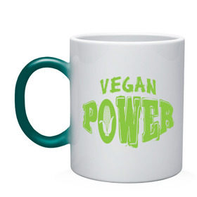 Кружка хамелеон с принтом Vegan Power в Новосибирске, керамика | меняет цвет при нагревании, емкость 330 мл | yoga | веган | вегетарианец | вегетарианство | витамины | здоровье | зож | йога | кукуруза | овощи | фрукты