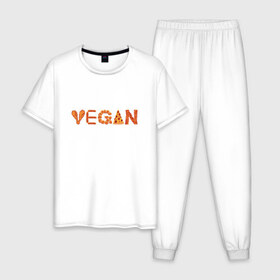 Мужская пижама хлопок с принтом Vegan в Новосибирске, 100% хлопок | брюки и футболка прямого кроя, без карманов, на брюках мягкая резинка на поясе и по низу штанин
 | green | vegan | yoga | бекон | веган | вегетарианец | вегетарианство | витамины | здоровье | зеленый | зож | йога | овощи | фрукты