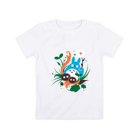 Детская футболка хлопок с принтом Тоторо в Новосибирске, 100% хлопок | круглый вырез горловины, полуприлегающий силуэт, длина до линии бедер | adventure | forest | japan | totoro | аниме | дерево | лес | милый | миядзаки | мультфильм | приключения | природа | сосед | тоторо | хранитель леса | япония