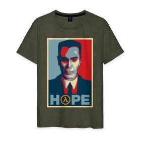 Мужская футболка хлопок с принтом G-Man Hope в Новосибирске, 100% хлопок | прямой крой, круглый вырез горловины, длина до линии бедер, слегка спущенное плечо. | g man | gman | half life | halflife | hl | г мэн | лайф | халва | халф | халфлайф