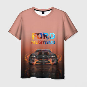 Мужская футболка 3D с принтом Ford Mustang в Новосибирске, 100% полиэфир | прямой крой, круглый вырез горловины, длина до линии бедер | 50 лет | mach 1 | авто | автомобиль | блатн | иномарка | крутая | логотип | марка красивая | машина | мустанг | надпись | пацанский таз | седан | тачила | тачка | форд | эмблема