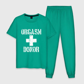 Мужская пижама хлопок с принтом Orgasm + donor в Новосибирске, 100% хлопок | брюки и футболка прямого кроя, без карманов, на брюках мягкая резинка на поясе и по низу штанин
 | malchishnik | американский пирог | донор | жених | мальчишник | молодожены | свадьба | стифлер