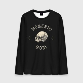 Мужской лонгслив 3D с принтом Memento Mori в Новосибирске, 100% полиэстер | длинные рукава, круглый вырез горловины, полуприлегающий силуэт | death | skull | кости | цитата