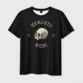 Мужская футболка 3D с принтом Memento Mori в Новосибирске, 100% полиэфир | прямой крой, круглый вырез горловины, длина до линии бедер | death | skull | кости | цитата