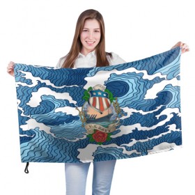 Флаг 3D с принтом U.S.Navy в Новосибирске, 100% полиэстер | плотность ткани — 95 г/м2, размер — 67 х 109 см. Принт наносится с одной стороны | 3d | blue | брызги | вмф | вода | военный | волны | исторический | капли | корабль | лето | море | моряк | океан | природа | фрегат | шторм