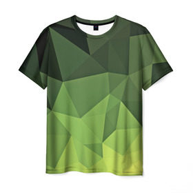 Мужская футболка 3D с принтом Хаки геометрия в Новосибирске, 100% полиэфир | прямой крой, круглый вырез горловины, длина до линии бедер | зеленый | полигоны