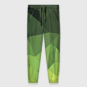 Женские брюки 3D с принтом Хаки геометрия в Новосибирске, полиэстер 100% | прямой крой, два кармана без застежек по бокам, с мягкой трикотажной резинкой на поясе и по низу штанин. В поясе для дополнительного комфорта — широкие завязки | зеленый | полигоны