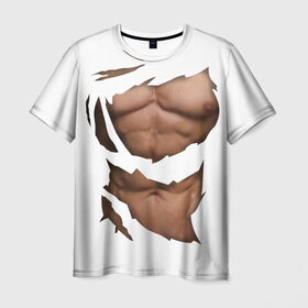 Мужская футболка 3D с принтом Идеальный рельеф в Новосибирске, 100% полиэфир | прямой крой, круглый вырез горловины, длина до линии бедер | бодибилдинг | идеальное | креатив | мышцы | накаченный | пресс | рваная | рельеф | спорт | тело