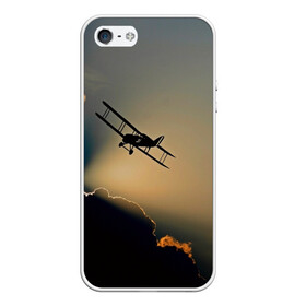 Чехол для iPhone 5/5S матовый с принтом Покоритель небес в Новосибирске, Силикон | Область печати: задняя сторона чехла, без боковых панелей | закат | кукурузник | небо | облака | самолёт | силуэт