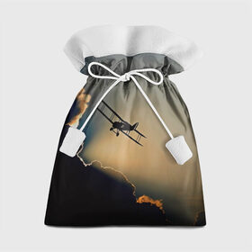 Подарочный 3D мешок с принтом Покоритель небес в Новосибирске, 100% полиэстер | Размер: 29*39 см | закат | кукурузник | небо | облака | самолёт | силуэт