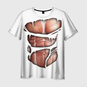 Мужская футболка 3D с принтом Человек без кожи в Новосибирске, 100% полиэфир | прямой крой, круглый вырез горловины, длина до линии бедер | кожа | креатив | мода | мышцы | раны | рваная | стиль