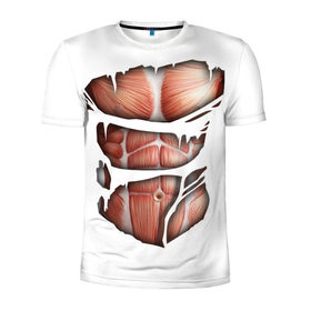Мужская футболка 3D спортивная с принтом Человек без кожи в Новосибирске, 100% полиэстер с улучшенными характеристиками | приталенный силуэт, круглая горловина, широкие плечи, сужается к линии бедра | кожа | креатив | мода | мышцы | раны | рваная | стиль