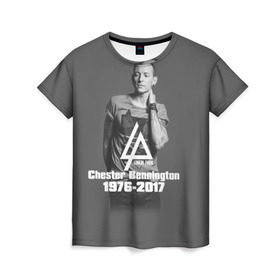 Женская футболка 3D с принтом Честер Беннингтон в Новосибирске, 100% полиэфир ( синтетическое хлопкоподобное полотно) | прямой крой, круглый вырез горловины, длина до линии бедер | bennington | chester | linkin | park | rip | беннингтон | честер