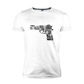 Мужская футболка премиум с принтом Pulp Fiction в Новосибирске, 92% хлопок, 8% лайкра | приталенный силуэт, круглый вырез ворота, длина до линии бедра, короткий рукав | 25 17 | 2517 | библия | криминальное чтиво | оружие | пистолет | самюэль джексон | цитата | эклезиаст