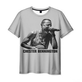 Мужская футболка 3D с принтом Честер Беннингтон в Новосибирске, 100% полиэфир | прямой крой, круглый вырез горловины, длина до линии бедер | bennington | chester | linkin | park | rip | беннингтон | рок | честер