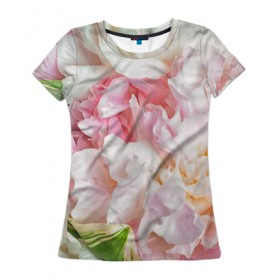 Женская футболка 3D с принтом Пион в Новосибирске, 100% полиэфир ( синтетическое хлопкоподобное полотно) | прямой крой, круглый вырез горловины, длина до линии бедер | лето | нежность | цветы