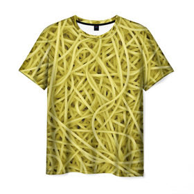 Мужская футболка 3D с принтом Макароны в Новосибирске, 100% полиэфир | прямой крой, круглый вырез горловины, длина до линии бедер | веган | вемишель | диета | еда | лапша | паста | паттрен | спагетти | текстура