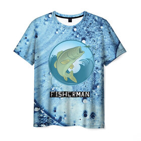 Мужская футболка 3D с принтом FisherMan в Новосибирске, 100% полиэфир | прямой крой, круглый вырез горловины, длина до линии бедер | Тематика изображения на принте: baitbest | bottom | driftwood | fisherman | fishing | fishwaterhook | pike | river | вода | дно | коряга | крючок | лучший рыбак | наживка | река | рыба | рыбалка | щука