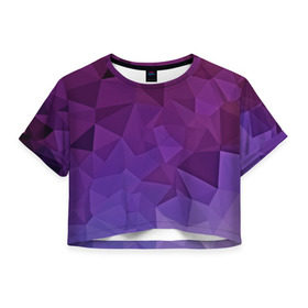 Женская футболка 3D укороченная с принтом Фиолетовые грани в Новосибирске, 100% полиэстер | круглая горловина, длина футболки до линии талии, рукава с отворотами | abstract | abstraction | color | geometry | mirror | polygon | абстракция | геометрия | грани | линии | полигоны | сочетания | стекло | треугольники
