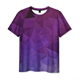 Мужская футболка 3D с принтом Фиолетовые грани в Новосибирске, 100% полиэфир | прямой крой, круглый вырез горловины, длина до линии бедер | abstract | abstraction | color | geometry | mirror | polygon | абстракция | геометрия | грани | линии | полигоны | сочетания | стекло | треугольники