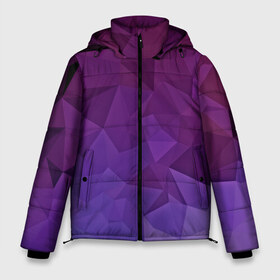 Мужская зимняя куртка 3D с принтом Фиолетовые грани в Новосибирске, верх — 100% полиэстер; подкладка — 100% полиэстер; утеплитель — 100% полиэстер | длина ниже бедра, свободный силуэт Оверсайз. Есть воротник-стойка, отстегивающийся капюшон и ветрозащитная планка. 

Боковые карманы с листочкой на кнопках и внутренний карман на молнии. | Тематика изображения на принте: abstract | abstraction | color | geometry | mirror | polygon | абстракция | геометрия | грани | линии | полигоны | сочетания | стекло | треугольники