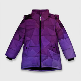 Зимняя куртка для девочек 3D с принтом Фиолетовые грани в Новосибирске, ткань верха — 100% полиэстер; подклад — 100% полиэстер, утеплитель — 100% полиэстер. | длина ниже бедра, удлиненная спинка, воротник стойка и отстегивающийся капюшон. Есть боковые карманы с листочкой на кнопках, утяжки по низу изделия и внутренний карман на молнии. 

Предусмотрены светоотражающий принт на спинке, радужный светоотражающий элемент на пуллере молнии и на резинке для утяжки. | abstract | abstraction | color | geometry | mirror | polygon | абстракция | геометрия | грани | линии | полигоны | сочетания | стекло | треугольники