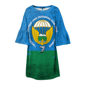 Детское платье 3D с принтом 7 ДШД ВДВ в Новосибирске, 100% полиэстер | прямой силуэт, чуть расширенный к низу. Круглая горловина, на рукавах — воланы | 7дивизия | 7дшд | вдв | горы | десант | десантно штурмовой | дивизия | крылья | парашют