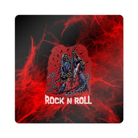 Магнит виниловый Квадрат с принтом Мертвый гитарист в Новосибирске, полимерный материал с магнитным слоем | размер 9*9 см, закругленные углы | rock | ворон | гитара | гитарист | жанр | космос | красный | мертвец | металл | музыка | надпись | панк | песня | птицы | рок | рок н рол | скелет | стиль | хард | хой | цепи | череп | я люблю рок