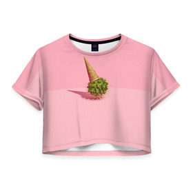 Женская футболка 3D укороченная с принтом Ванильный Кактус в Новосибирске, 100% полиэстер | круглая горловина, длина футболки до линии талии, рукава с отворотами | вафля | вкусняшка | еда | жара | иголки | кактусы | картина | лед | лето | мимими | мороженка | мороженое | необычный | пломбир | растение | рожок | розовый | сладкое | сюрреализм | тень | эскимо