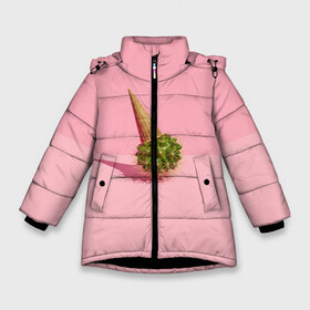 Зимняя куртка для девочек 3D с принтом Ванильный Кактус в Новосибирске, ткань верха — 100% полиэстер; подклад — 100% полиэстер, утеплитель — 100% полиэстер. | длина ниже бедра, удлиненная спинка, воротник стойка и отстегивающийся капюшон. Есть боковые карманы с листочкой на кнопках, утяжки по низу изделия и внутренний карман на молнии. 

Предусмотрены светоотражающий принт на спинке, радужный светоотражающий элемент на пуллере молнии и на резинке для утяжки. | вафля | вкусняшка | еда | жара | иголки | кактусы | картина | лед | лето | мимими | мороженка | мороженое | необычный | пломбир | растение | рожок | розовый | сладкое | сюрреализм | тень | эскимо