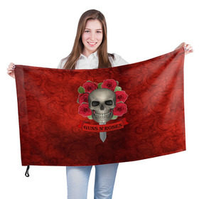 Флаг 3D с принтом Gans N Roses в Новосибирске, 100% полиэстер | плотность ткани — 95 г/м2, размер — 67 х 109 см. Принт наносится с одной стороны | gans n roses | группа | исполнители | меч | музыка | песни | розы | рок группа | череп
