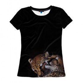 Женская футболка 3D с принтом Гепарды в Новосибирске, 100% полиэфир ( синтетическое хлопкоподобное полотно) | прямой крой, круглый вырез горловины, длина до линии бедер | арт | гепард | животные | кошка | нежность | пара
